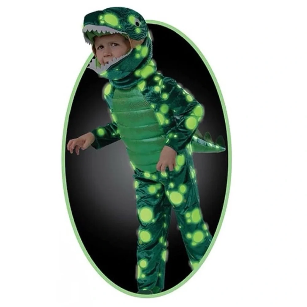 Unbranded Green Glow in the Dark 2Pc Dinosaur Dress Up Pretend Play Costume 4-5T